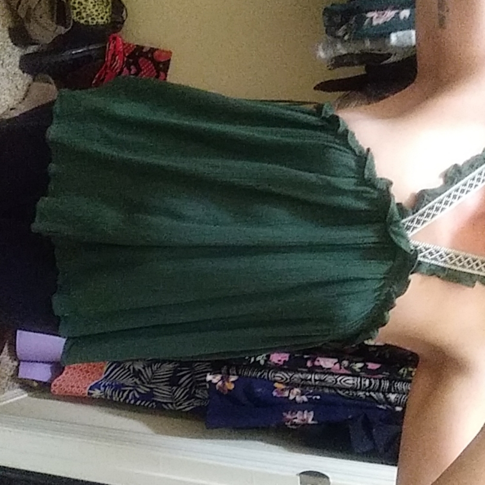 Cold shoulder flowy bohemian tank hunter green